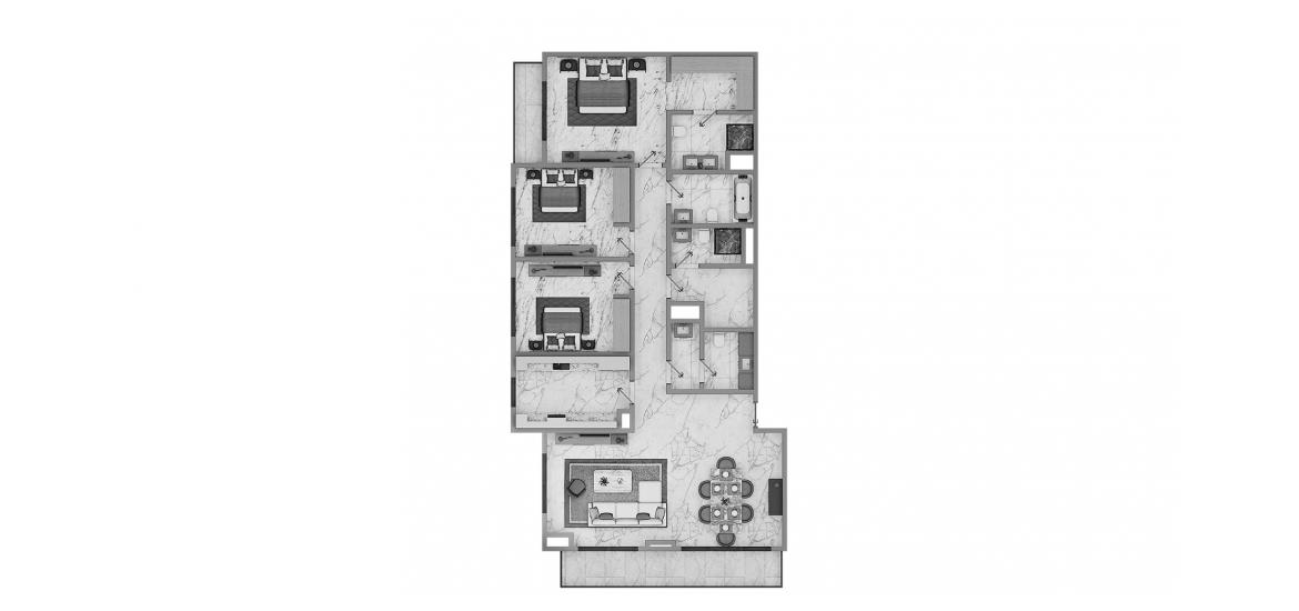Планировка апартаментов «3BR Type 3A 143SQM» 3 спальни в ЖК GOLF VIEWS