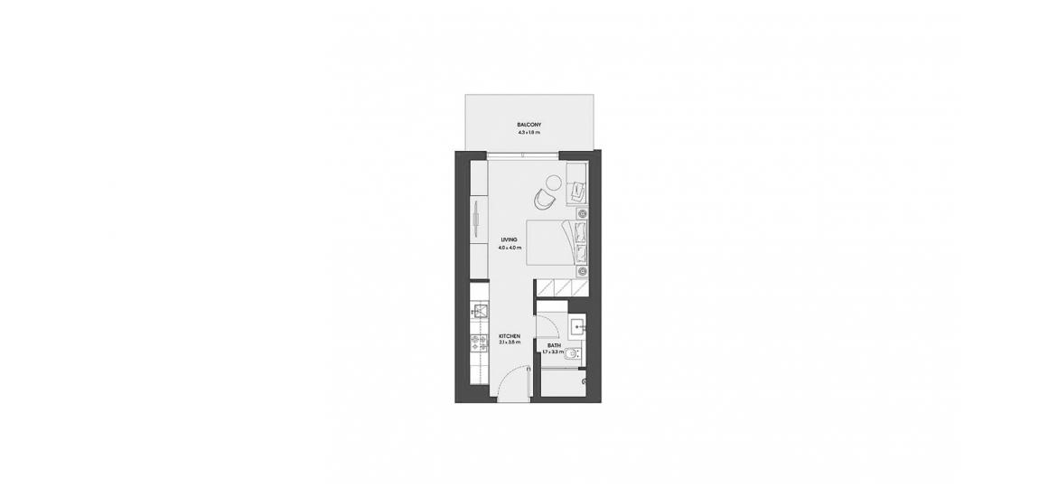 Планировка апартаментов «43 SQ.M STUDIO U02» 1 комната в ЖК HADLEY HEIGHTS