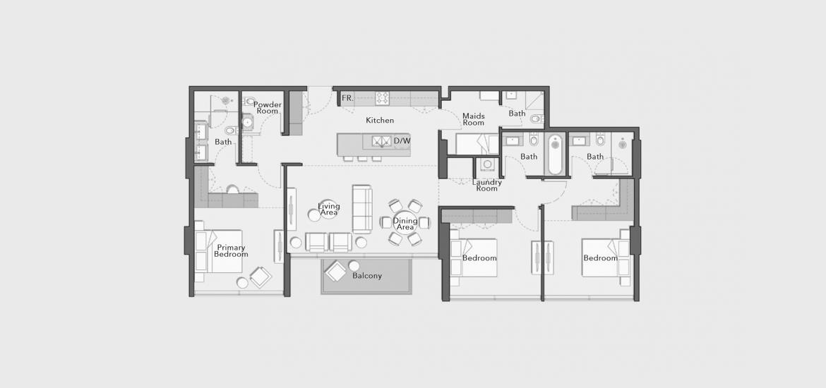Планировка апартаментов «155 SQ.M 3 BDRM TYPE A» 5 комнат в ЖК ARBOR VIEW