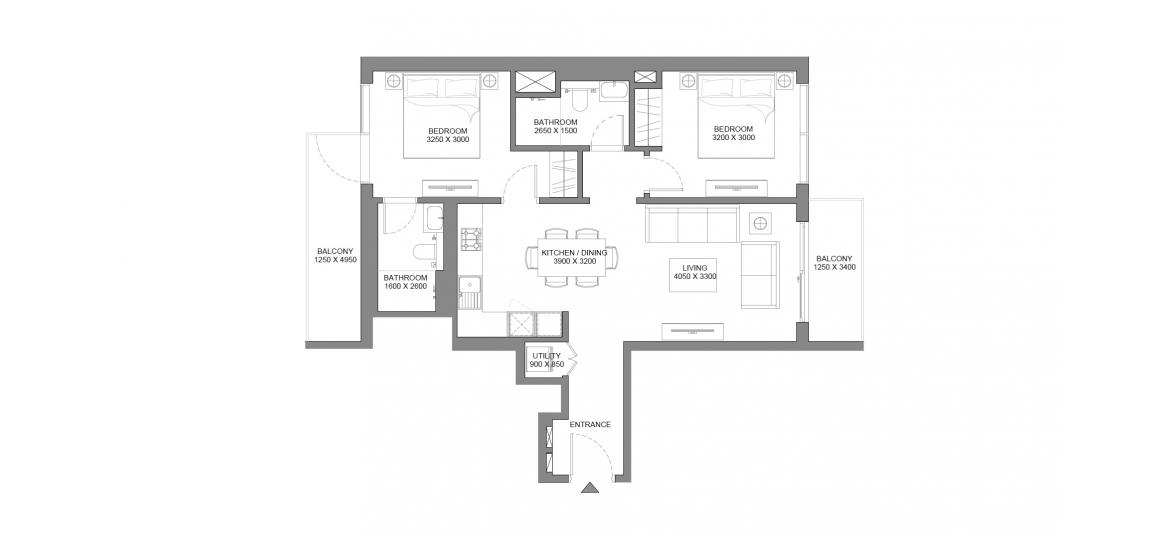 Планировка апартаментов «88 SQ.M 2 BDRM TYPE A» 3 комнаты в ЖК 330 RIVERSIDE CRESCENT