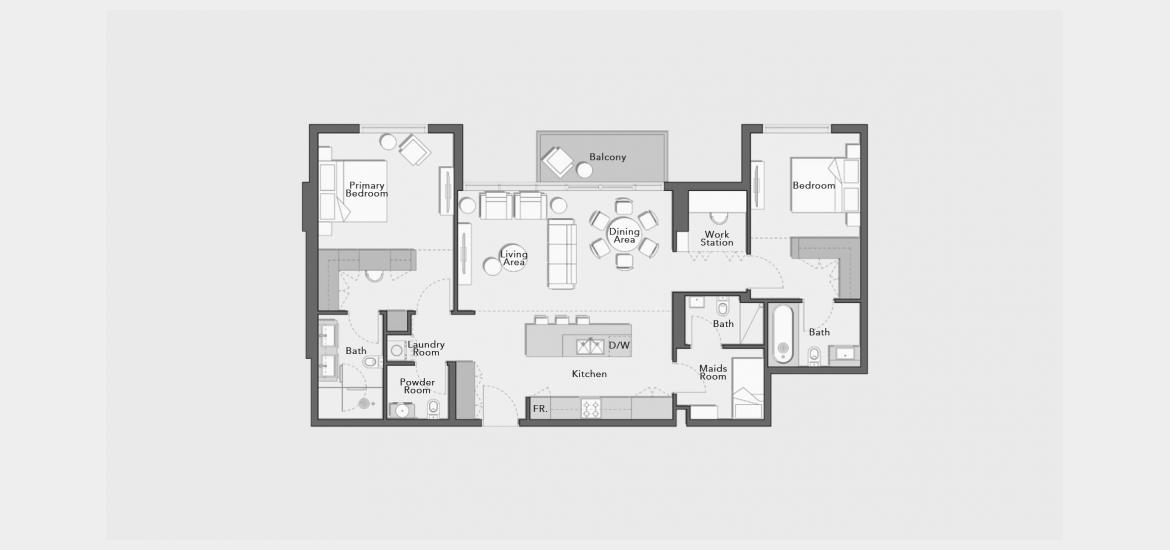 Планировка апартаментов «126 SQ.M 2 BDRM TYPE D» 4 комнаты в ЖК ARBOR VIEW