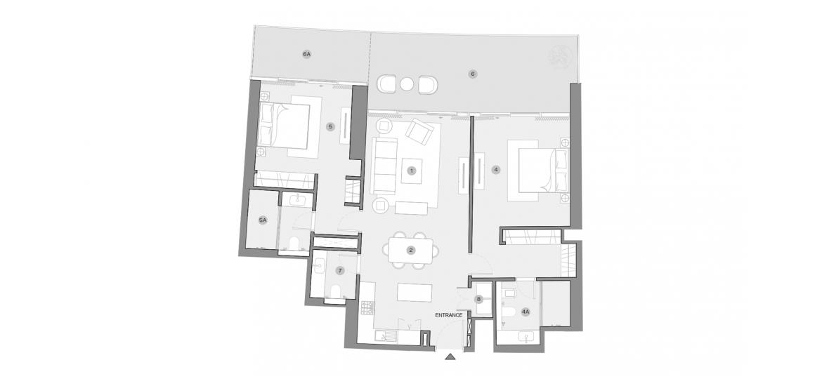 Планировка апартаментов «2 BEDROOM TYPE F 155 Sq.m» 2 спальни в ЖК SOBHA SEAHAVEN TOWER B
