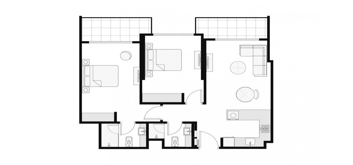 Планировка апартаментов «91 SQ.M. 2BR TYPE 1» 3 комнаты в ЖК AZIZI AMBER