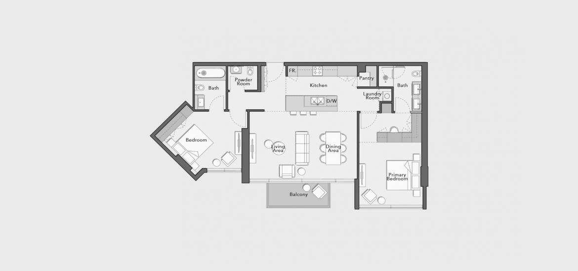 Планировка апартаментов «117 SQ.M 2 BDRM TYPE B» 3 комнаты в ЖК ARBOR VIEW