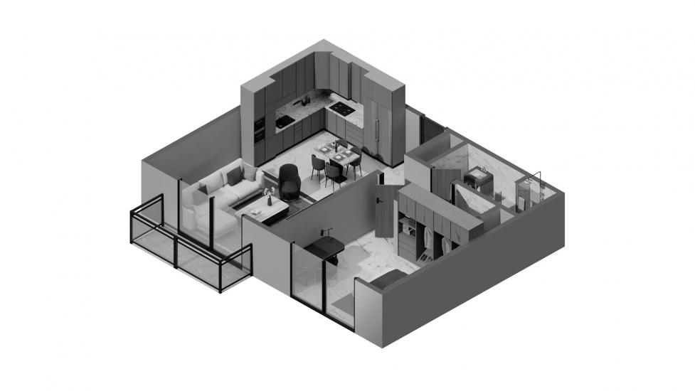 Планировка апартаментов «1BR Type 1A 61SQM» 1 спальня в ЖК GOLF VIEWS