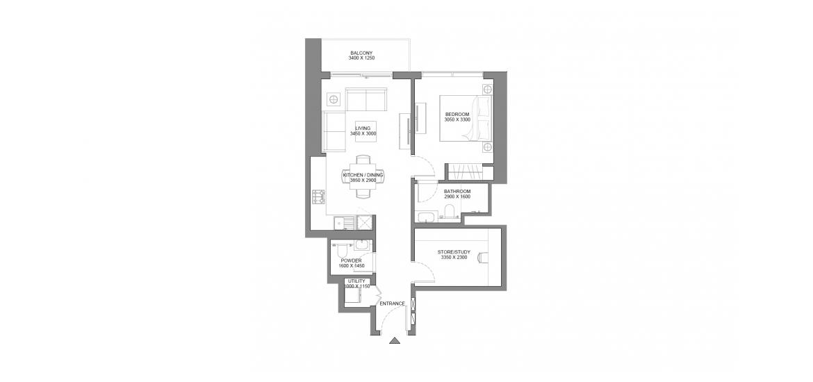 Планировка апартаментов «68 SQ.M 1-5 BDRM TYPE B» 3 комнаты в ЖК 330 RIVERSIDE CRESCENT