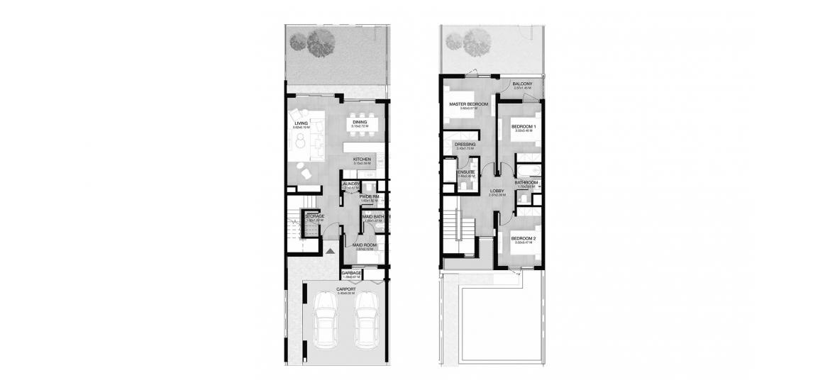 Планировка апартаментов «206 SQ.M 3 BDRM TOWNHOUSE TYPE 3B1» 3 спальни в ЖК MUDON AL RANIM PHASE 2