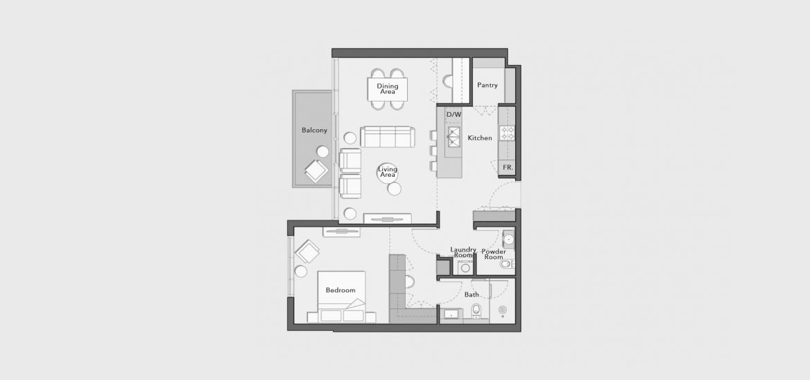 Планировка апартаментов «88 SQ.M 1 BDRM TYPE B» 2 комнаты в ЖК ARBOR VIEW