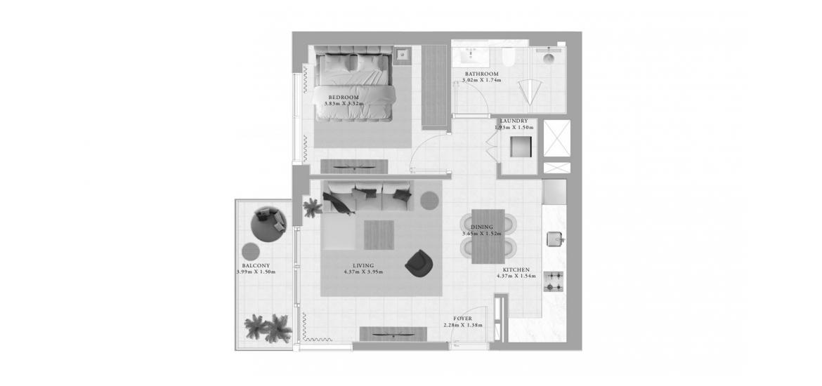Планировка апартаментов «CLUB DRIVE ONE-BEDROOM-TYPE-2-67M» 2 комнаты в ЖК CLUB DRIVE