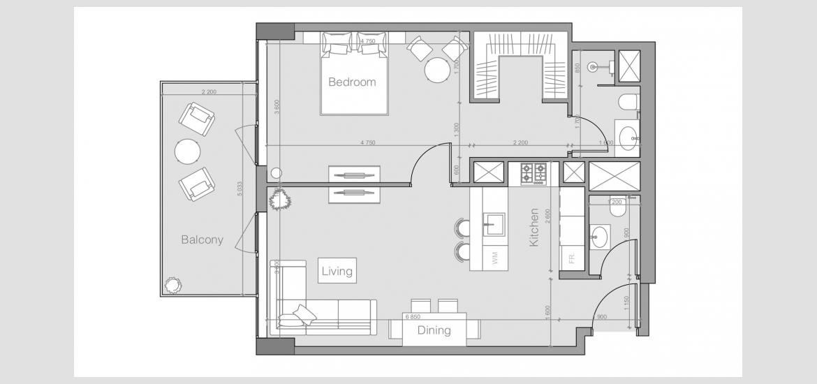 Планировка апартаментов «OZONE 1 RESIDENCE ONE-BEDROOM-TYPE-E-77M» 2 комнаты в ЖК OZONE 1 RESIDENCE