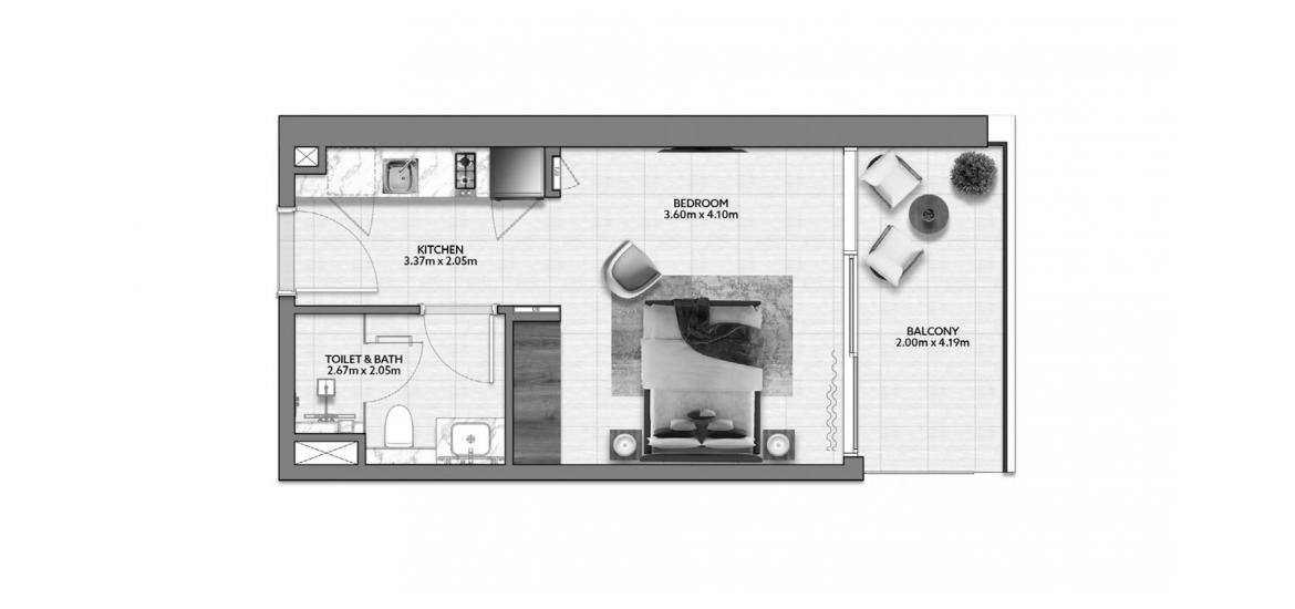 Планировка апартаментов «MALLSIDE RESIDENCE ONE-ROOM-39M» 1 комната в ЖК MALLSIDE RESIDENCE
