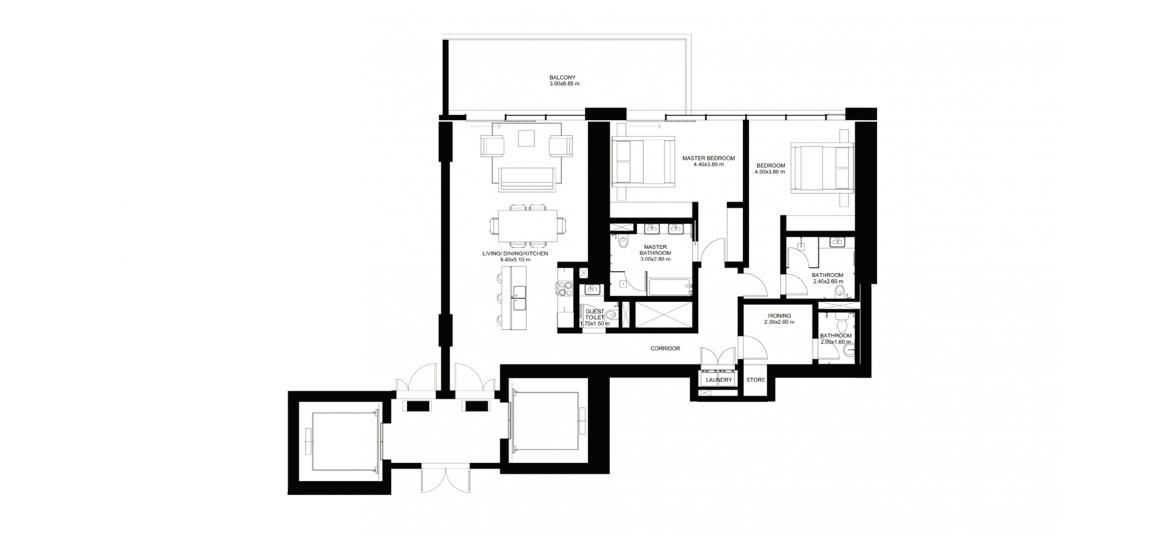 Планування апартаментів «B», 2 спальні у 1/JBR