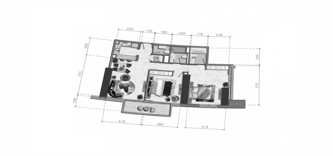 Планування апартаментів «2BR-110SQM», 2 спальні у NOBLES TOWER