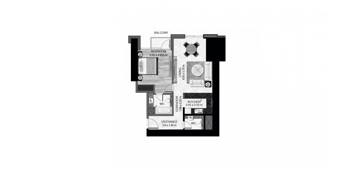 Планування апартаментів «75SQM», 1 спальня у AL HABTOOR CITY