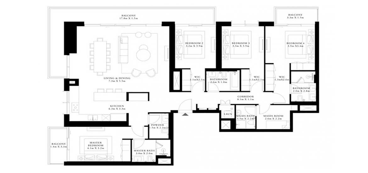 Планування апартаментів «4BR 240SQM», 4 спальні у BEACH ISLE