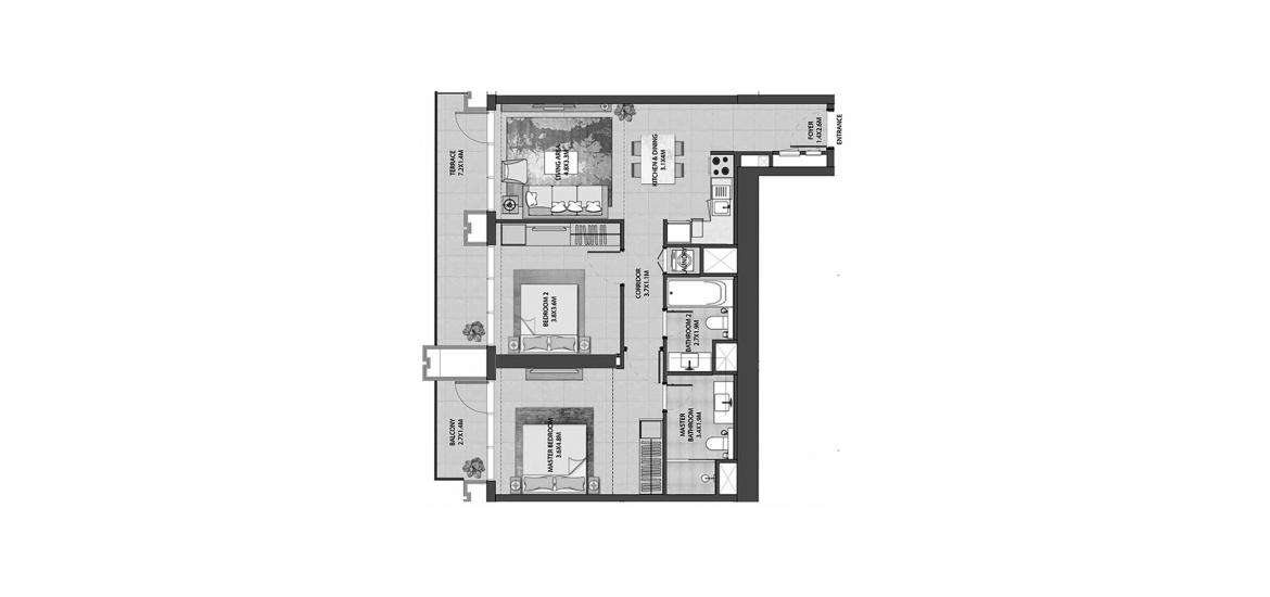 Планування апартаментів «BURJ ROYALE 2BR 100SQM», 2 спальні у BURJ ROYALE
