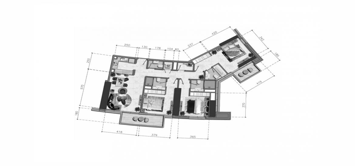 Планування апартаментів «3BR-143SQM», 3 спальні у NOBLES TOWER