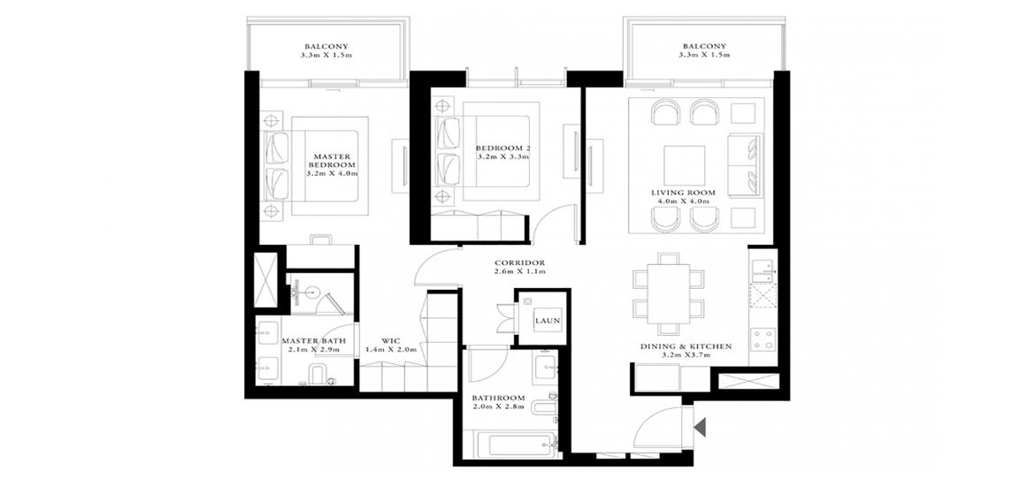 Планування апартаментів «2BR 108SQM», 2 спальні у BEACH ISLE