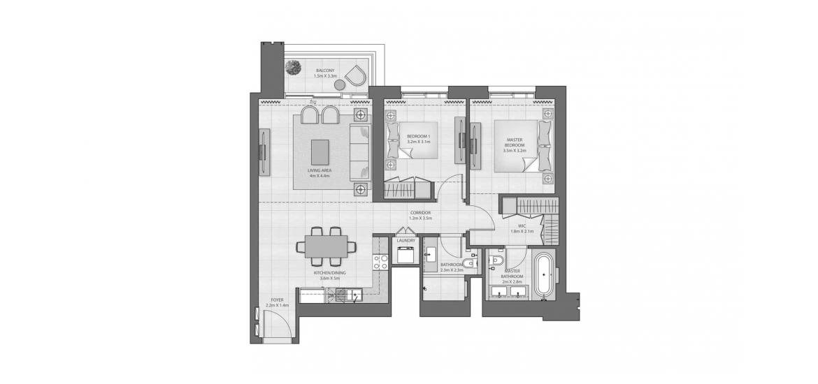 Планування апартаментів «B», 2 спальні у CREEK EDGE