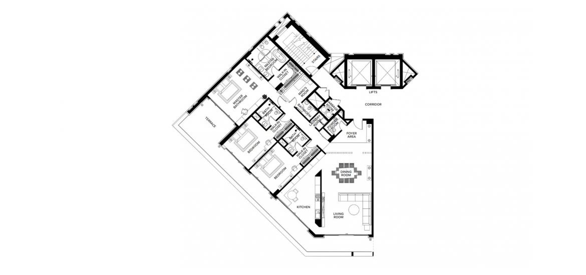 Планування апартаментів «3BR A», 3 спальні у THE RITZ-CARLTON RESIDENCE