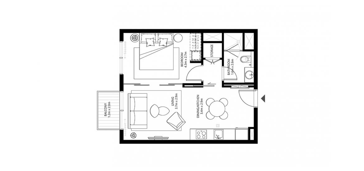 Планування апартаментів «COLLECTIVE 2.0 1BR 45SQM», 1 спальня у COLLECTIVE 2.0