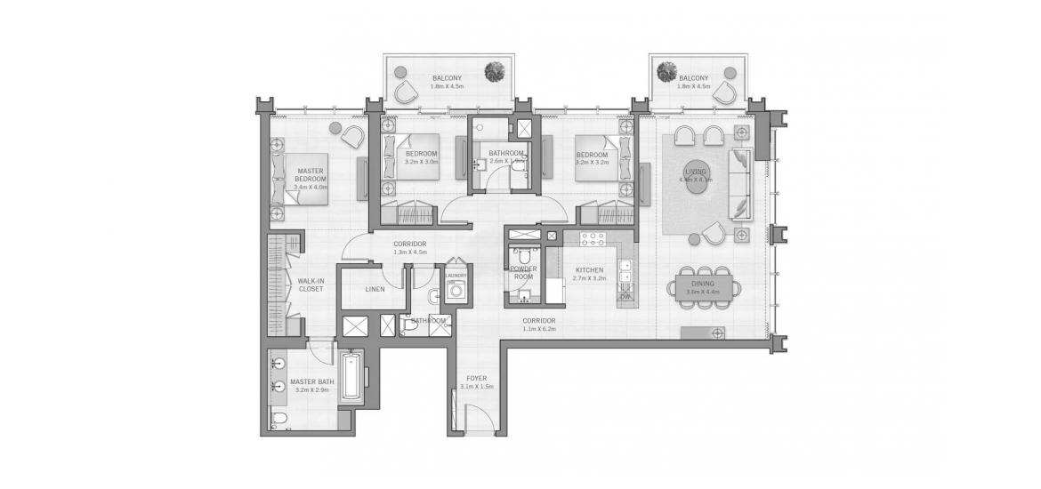 Планування апартаментів «C», 3 спальні у THE GRAND