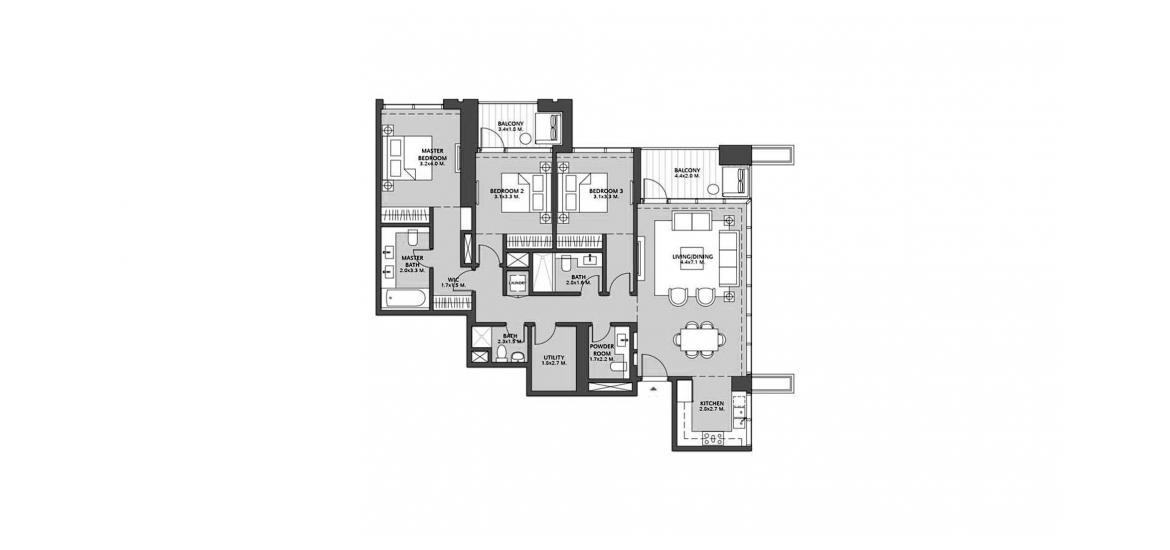 Планування апартаментів «DOWNTOWN VIEWS 2 3BR 151SQM», 3 спальні у DOWNTOWN VIEWS 2