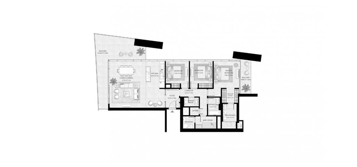 Планування апартаментів «BEACH VISTA 3BR 193SQM», 3 спальні у BEACH VISTA