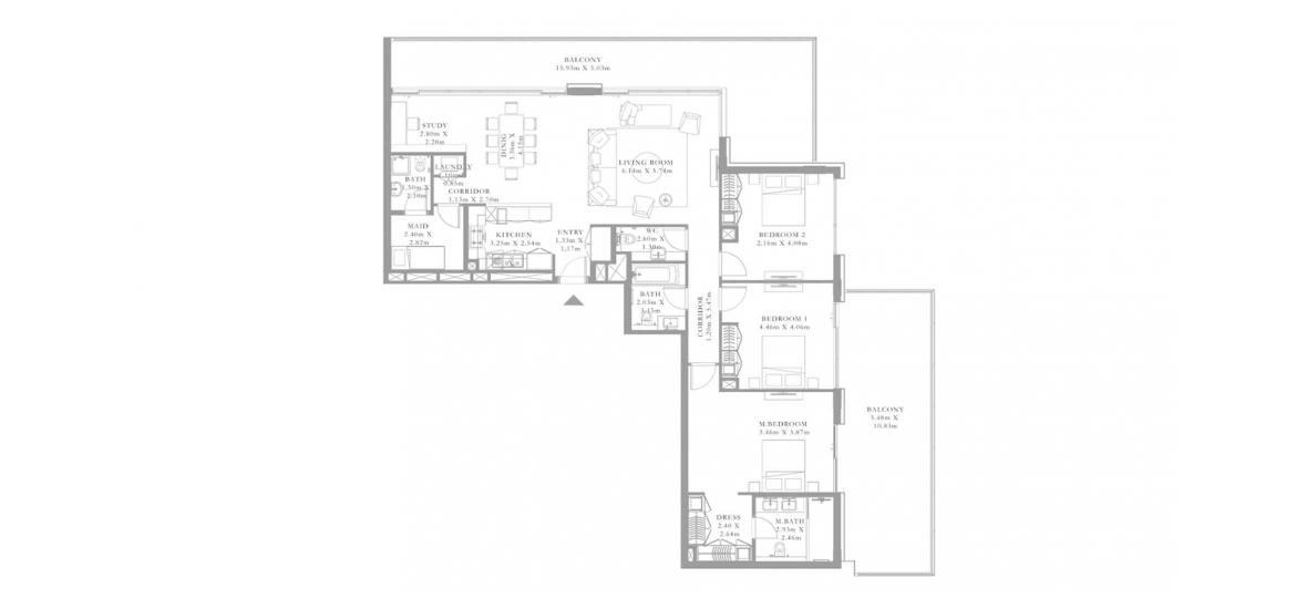 Планування апартаментів «F», 3 спальні у SEAGATE