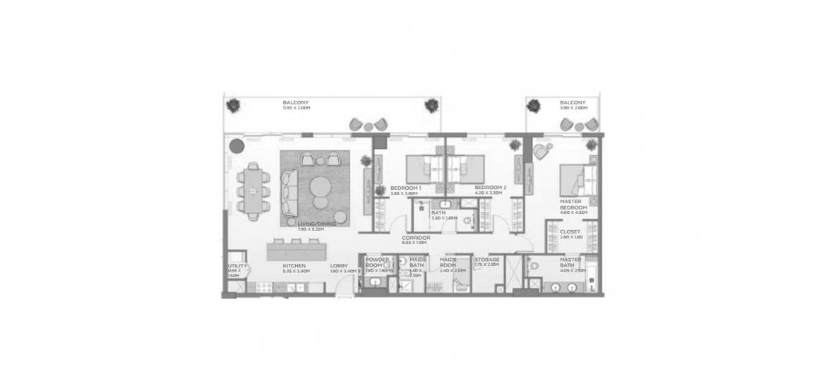 Планування апартаментів «209SQM A3», 3 спальні у CASTLETON