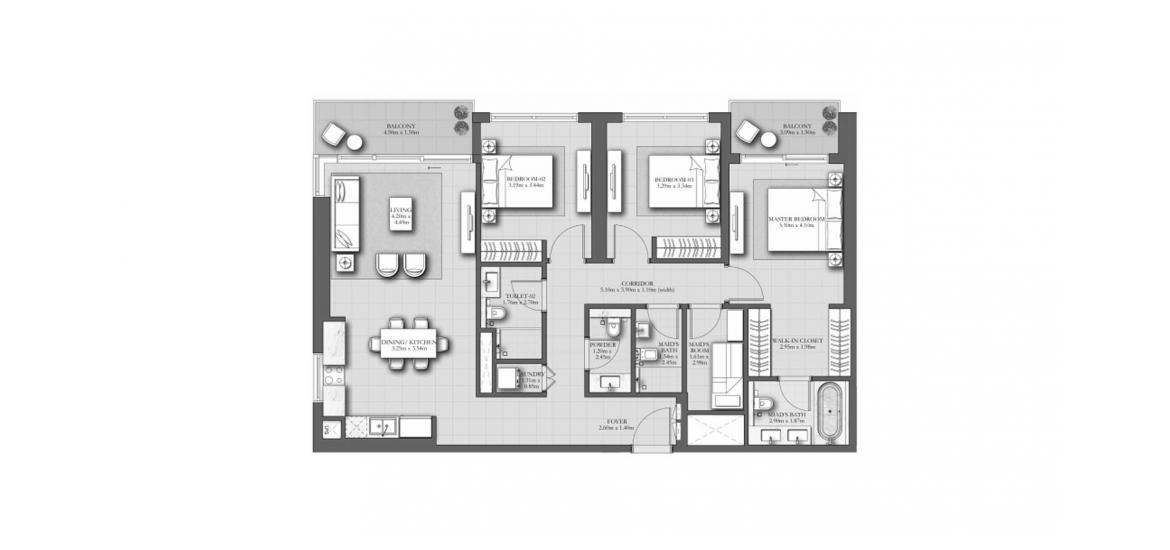 Планування апартаментів «148SQM A», 3 спальні у MARINA SHORES