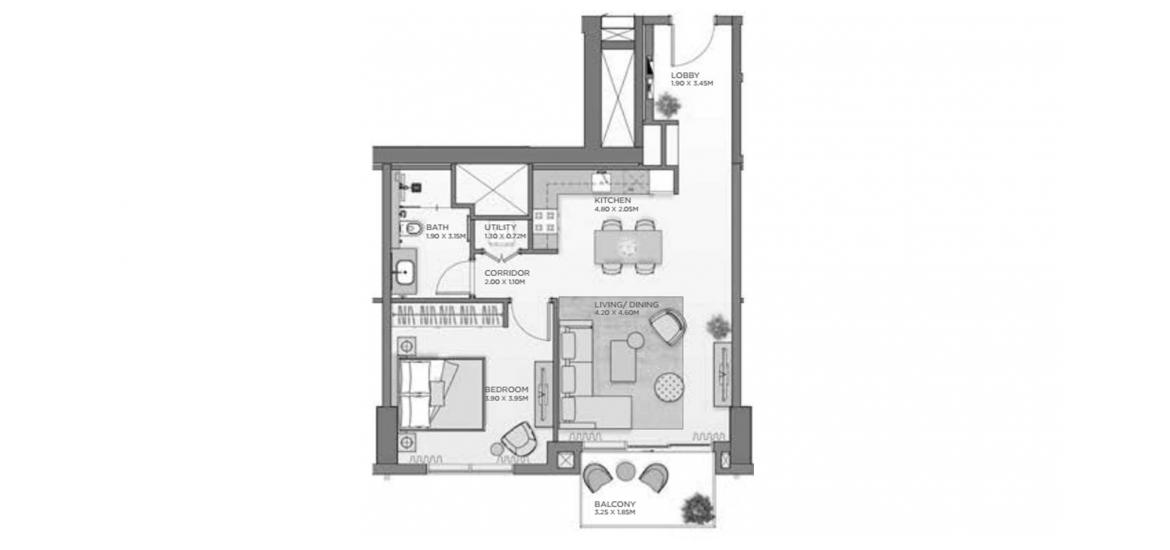 Планування апартаментів «72SQM A7», 1 спальня у CASTLETON