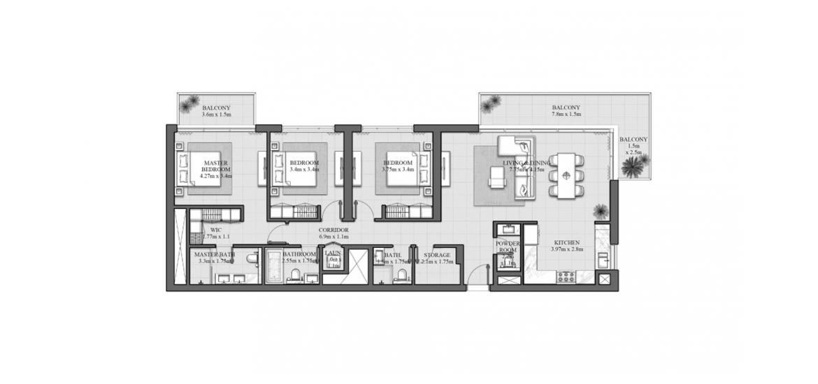 Планування апартаментів «165SQM 1», 3 спальні у HILLS PARK