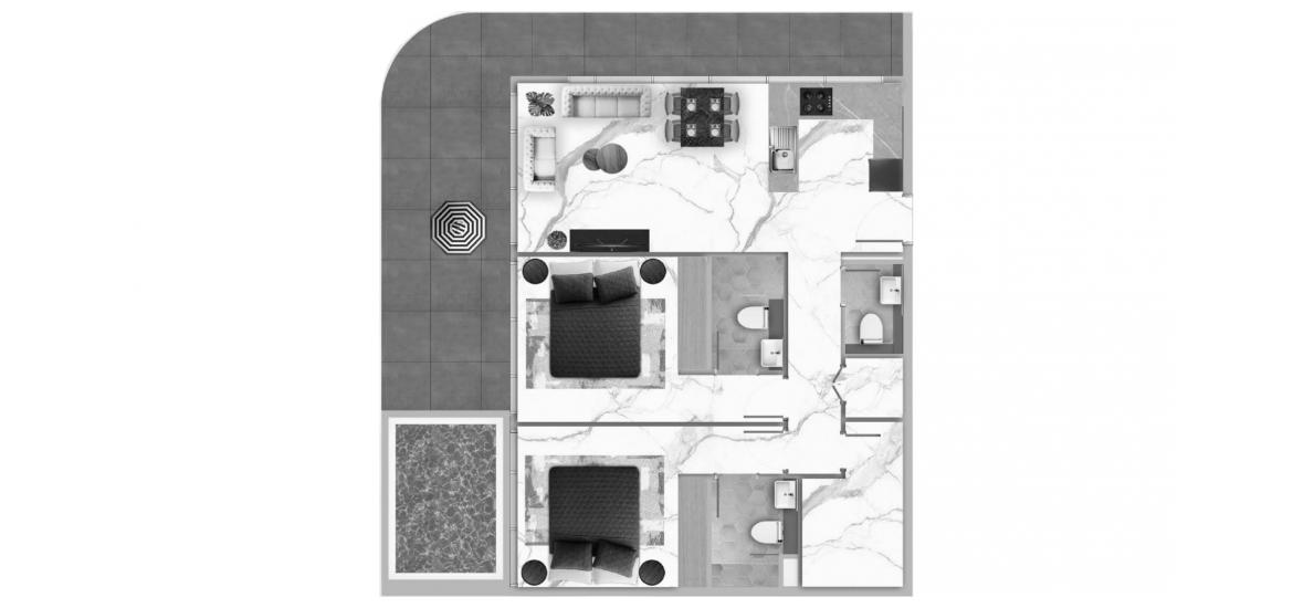 Планування апартаментів «Two Bedroom+Private Pool», 2 спальні у SAMANA MYKONOS