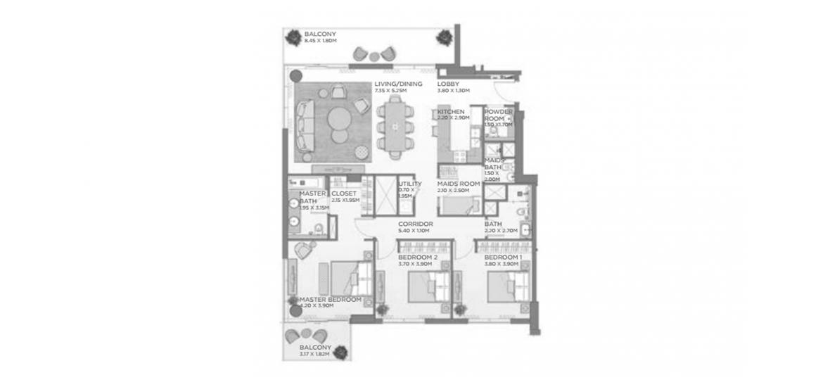 Планування апартаментів «169SQM B2», 3 спальні у CASTLETON