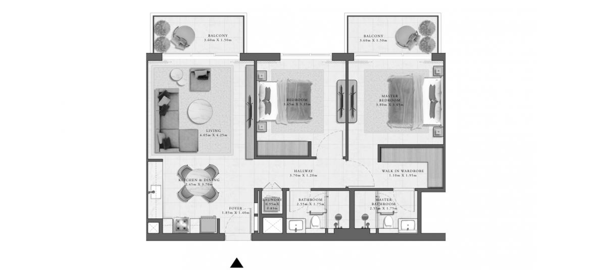 Планування апартаментів «GOLF GRAND APARTMENTS 2 BEDROOM TYPE 1A 99 SQ.M.», 2 спальні у GOLF GRAND APARTMENTS