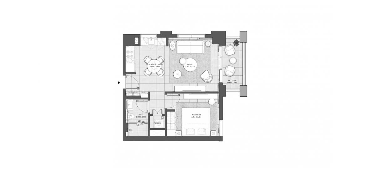 Планування апартаментів «57 SQ.M 1BR BUILDING 2», 1 спальня у CEDAR RESIDENCES