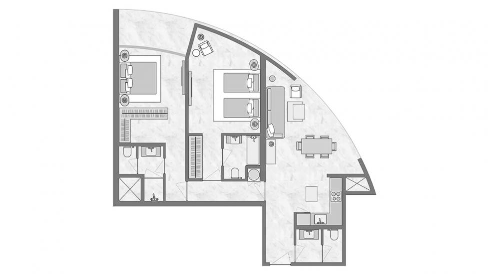 Планування апартаментів «2 BEDROOM TYPE 2D-B 96 SQ.M.», 2 спальні у THE BILTMORE RESIDENCES SUFOUH