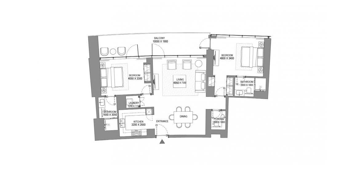 Планування апартаментів «2BR TYPE A», 2 спальні у SOBHA SEAHAVEN
