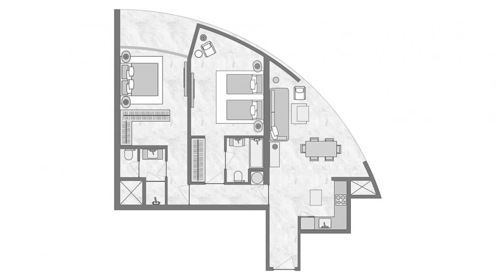 Планування апартаментів «2 BEDROOM TYPE 2D-A 91 SQ.M.», 2 спальні у THE BILTMORE RESIDENCES SUFOUH