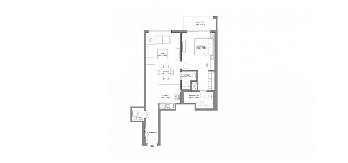 Планування апартаментів «79 SQ.M 1 BDRM TYPE C», 1 спальня у 330 RIVERSIDE CRESCENT