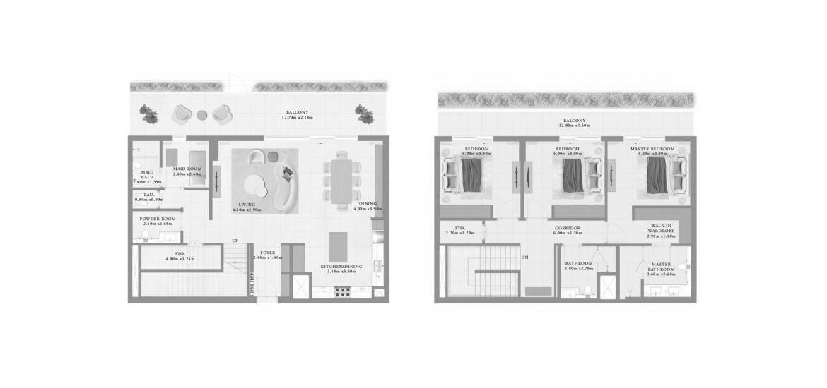 Планування апартаментів «BAYLINE THREE-BEDROOM-TYPE-2-253M», 3 спальні у BAYLINE