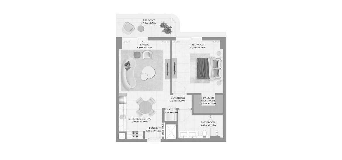 Планування апартаментів «BAYLINE ONE-BEDROOM-TYPE-A-76M», 1 спальня у BAYLINE