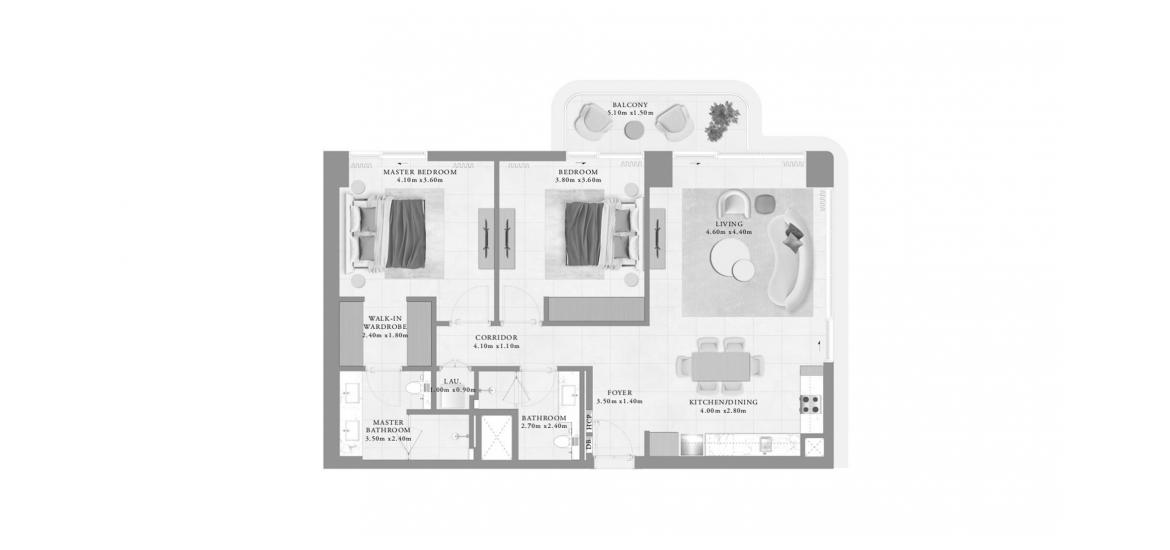 Планування апартаментів «BAYLINE TWO-BEDROOM-TYPE-C-112M», 2 спальні у BAYLINE