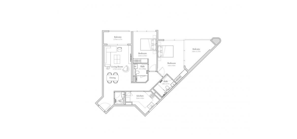 Apartment floor plan «A», 2 bedrooms in REGALIA APARTMENTS