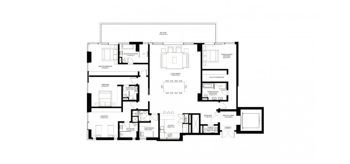 Apartment floor plan «D», 4 bedrooms in 1/JBR