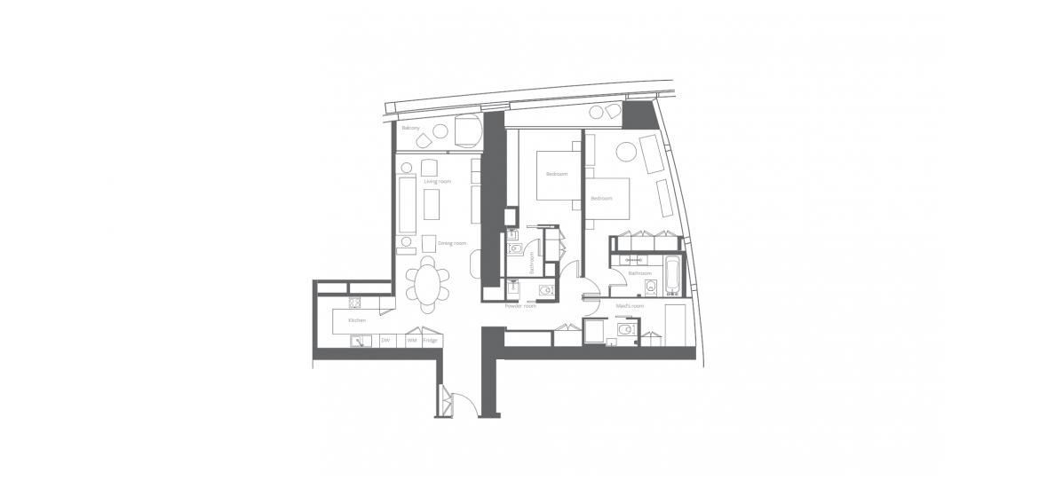 Apartment floor plan «B», 2 bedrooms in ADDRESS JBR