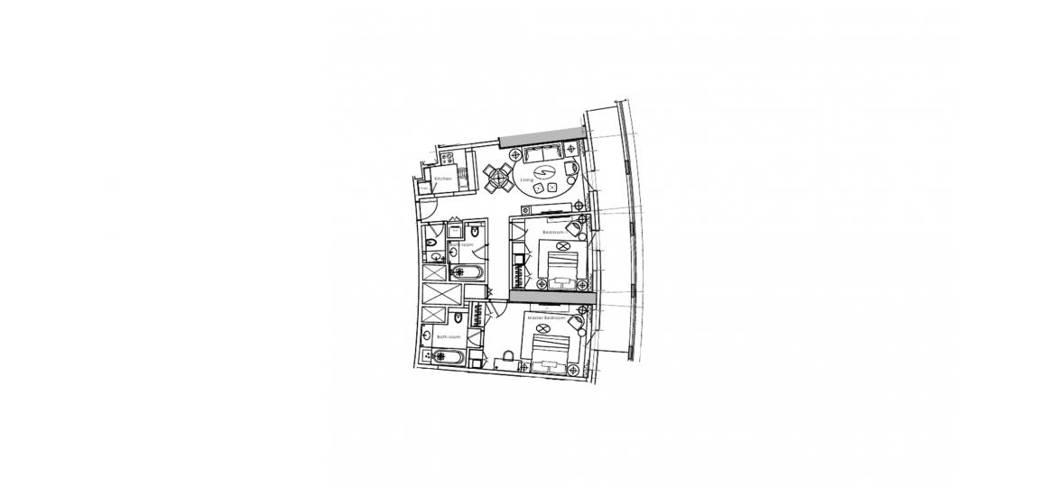 Apartment floor plan «B», 2 bedrooms in DAMAC TOWERS
