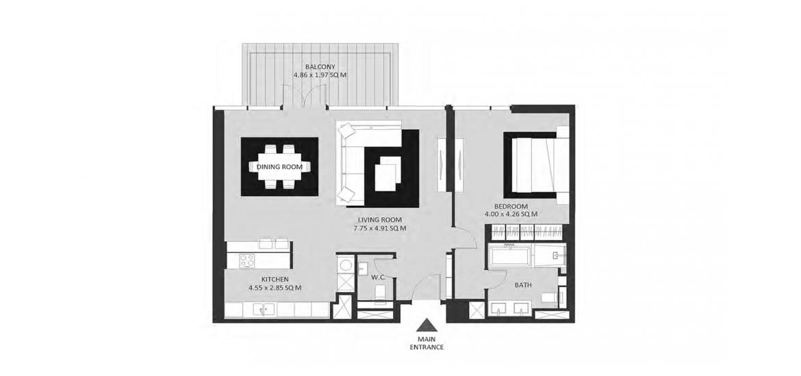 Apartment floor plan «1BR 103SQM», 1 bedroom in BLUEWATERS RESIDENCES