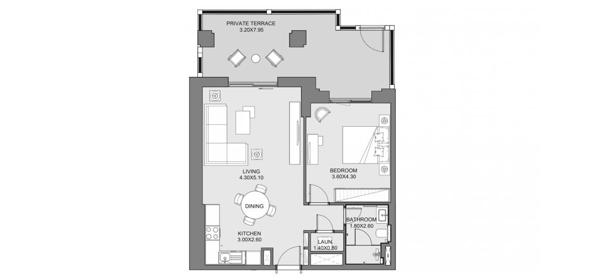 Apartment floor plan «87sqm», 1 bedroom in JADEEL